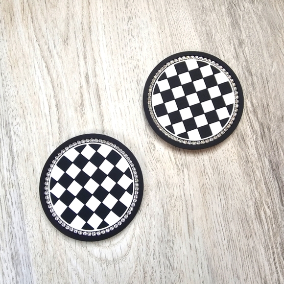 Rhinestone Checkered Coasters 2 piece Set - Picture 1 of 6
